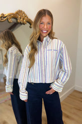 FRNCH Sokcho Striped Button Down Top