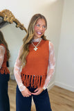 Feeling Fringe Sweater Vest Burnt Orange