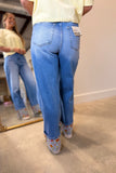Bayeas Embroidered Cuff Jean Medium Blue