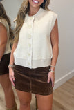 Button Up and Budle Sweater Vest Cream