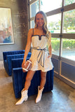 Southern Saturday Belted Dress White Navy