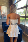 Southern Saturday Belted Dress White Navy