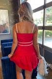 Southern Saturday Belted Dress Red