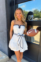Southern Saturday Belted Dress White Navy