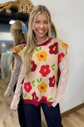 Fall Floral Side Tie Sweater Vest