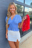 Elan V Neck Elastic Waist Top Blue