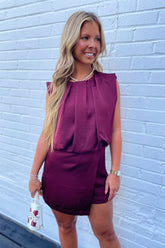 Ava Draped Neck Romper Maroon