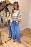 Marlowe Striped Short Sleeve Sweater Cream