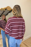 Marlowe Striped Short Sleeve Sweater Maroon