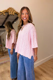 Fall Oversized Cable Knit Sweater Top Pink