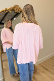 Fall Oversized Cable Knit Sweater Top Pink