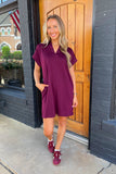 Go Team V Neck Dress Burgundy