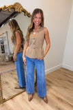 Roman Rib Knit Peplum Vest Tan