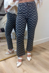 JBD Polka Dot High Rise Crop Flare Jeans Washed Black