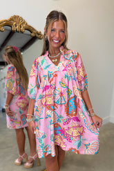 Umgee Neon Paisley Dress Pink