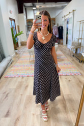 Mattie Polka Dot Long Dress Brown