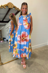 Garden Party Tie Midi Dress Blue