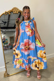 Garden Party Tie Midi Dress Blue