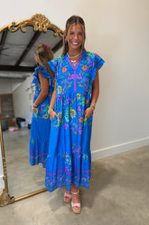 Umgee Electric Cerulean Bloom Midi Dress Blue