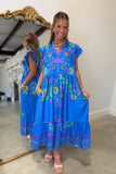 Umgee Electric Cerulean Bloom Midi Dress Blue