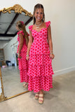 Sweetheart Spot Tiered Midi Dress Pink