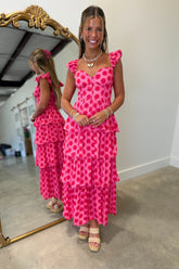 Sweetheart Spot Tiered Midi Dress Pink