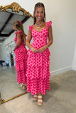 Sweetheart Spot Tiered Midi Dress Pink