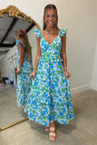 Floral Truth Tiered Maxi Dress Blue Green