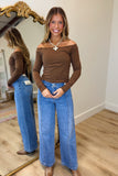 RD Style Off the Shoulder LS Top Mahogany