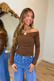 RD Style Off the Shoulder LS Top Mahogany