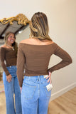 RD Style Off the Shoulder LS Top Mahogany