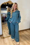 Amelia Ribbed Zip Up Set Teal RESTOCK