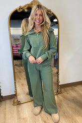 Amelia Ribbed Zip Up Set Olive RESTOCK