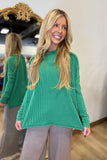 Relaxed Ribbed Long Sleeve Top Green