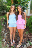 Sweet Escape Strapless Romper Blue