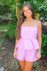 Sweet Escape Strapless Romper Pink