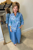 Tempo Paris 2 Button Print Top Blue