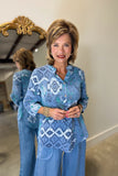 Tempo Paris 2 Button Print Top Blue
