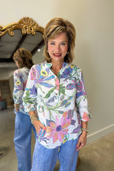 Tempo Paris 2 Button Print Top White