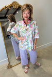 Tempo Paris One Button Blouse White Print
