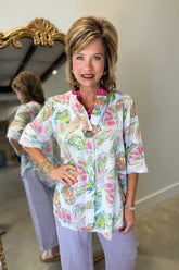 Tempo Paris One Button Blouse White Print
