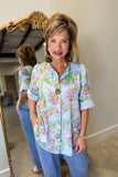 Tempo Paris One Button Blouse Turquoise Print