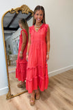 Umgee Hibiscus Heat Midi Dress Red Coral