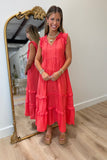 Umgee Hibiscus Heat Midi Dress Red Coral