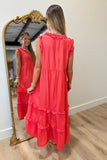 Umgee Hibiscus Heat Midi Dress Red Coral