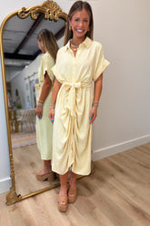 Golden Nectar Shirred Shirt Dress Yellow