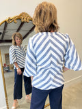 Boho Chic Diagonal Stripe Blouse Blue