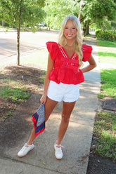 Ric Rac Bubble Crop Top Red