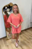 Ballpark Babe Mineral Washed Knit Romper Coral