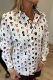 Renuar Dog Print Long Sleeve Blouse Cream